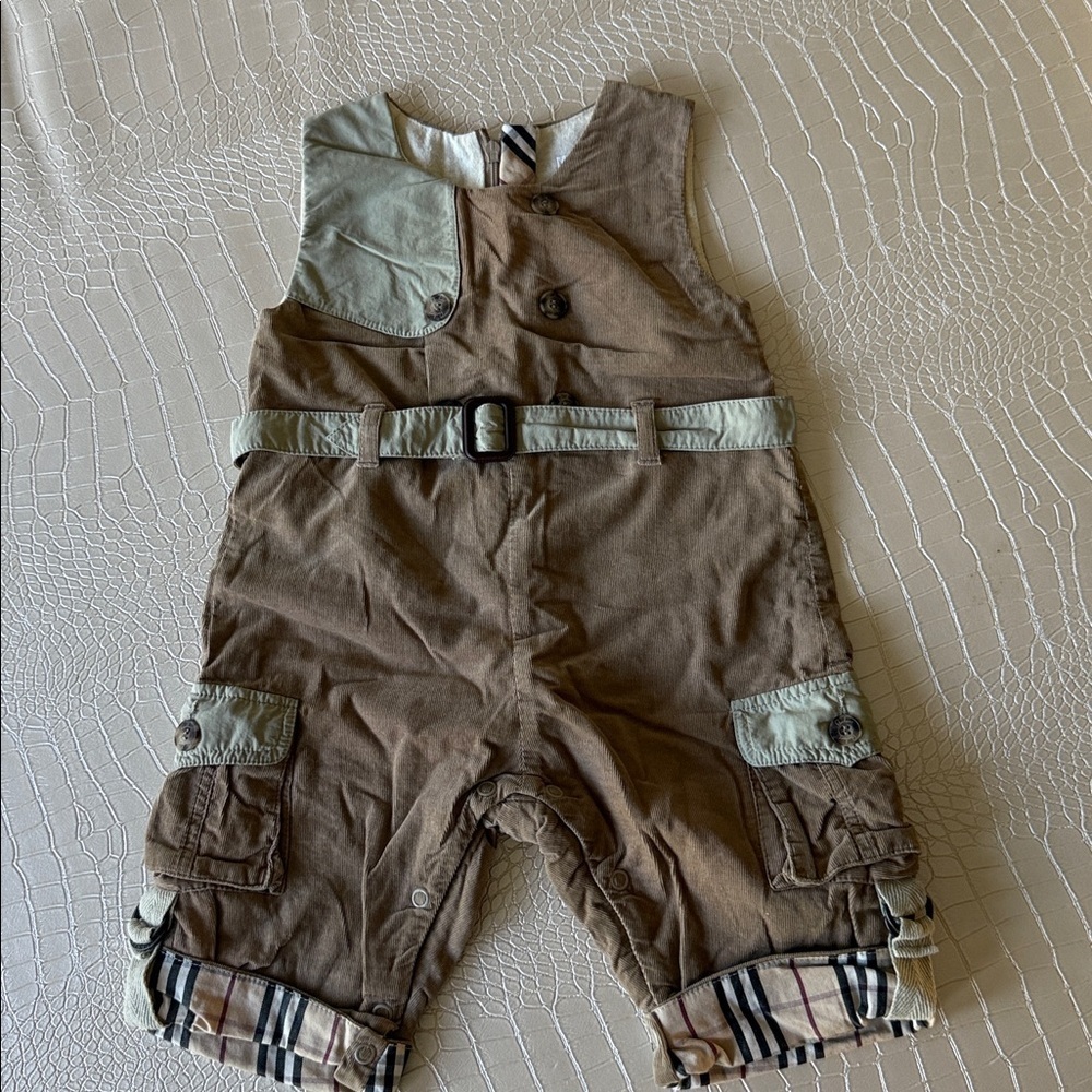 Burberry Boy Tan Corduroy Baby Overalls Size 6M